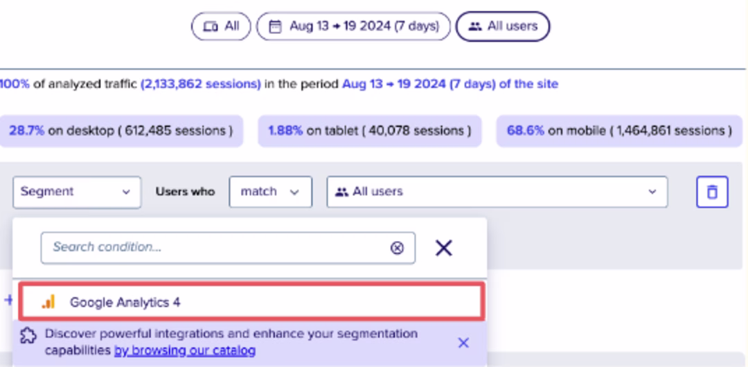 [visual] Import and selecting a GA4 Audience to filter any report in Contentsquare